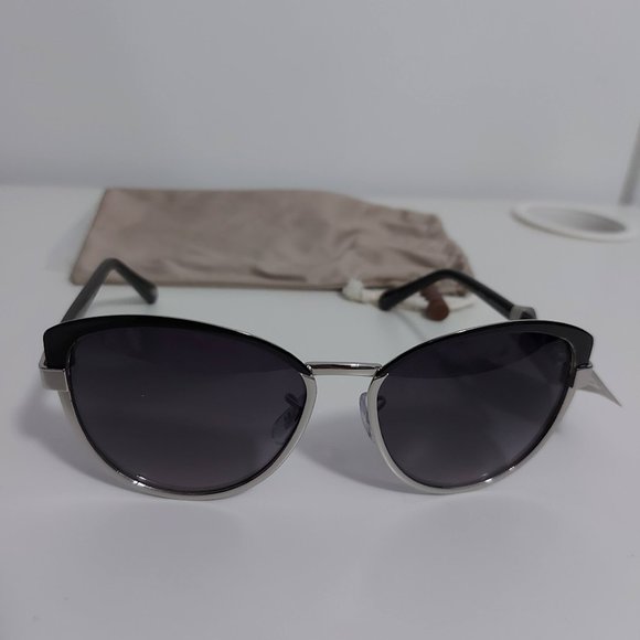 NWT Fossil Black and Silver Cat Eye Sunglasses - Picture 1 of 7